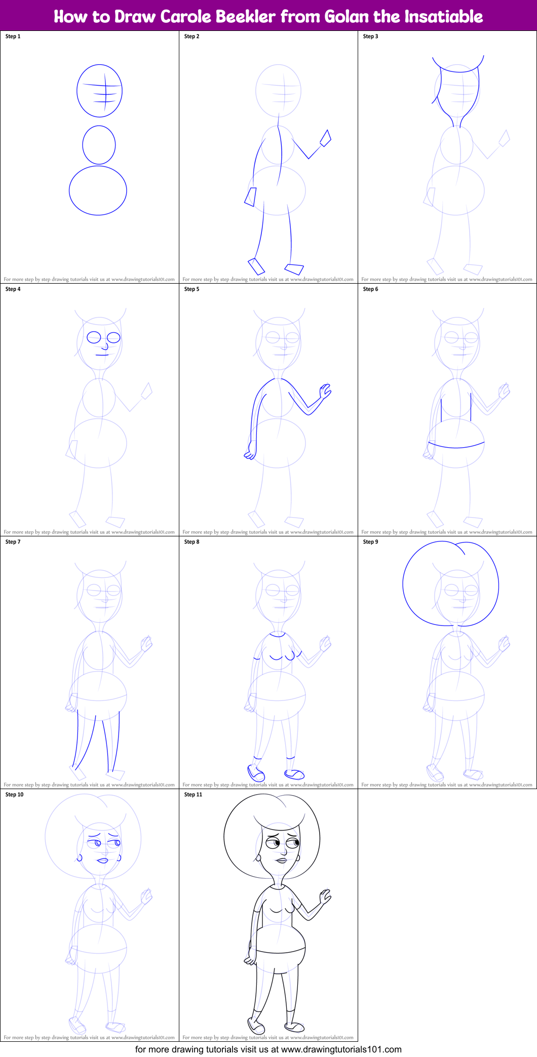 How to Draw Carole Beekler from Golan the Insatiable Printable Step by Step