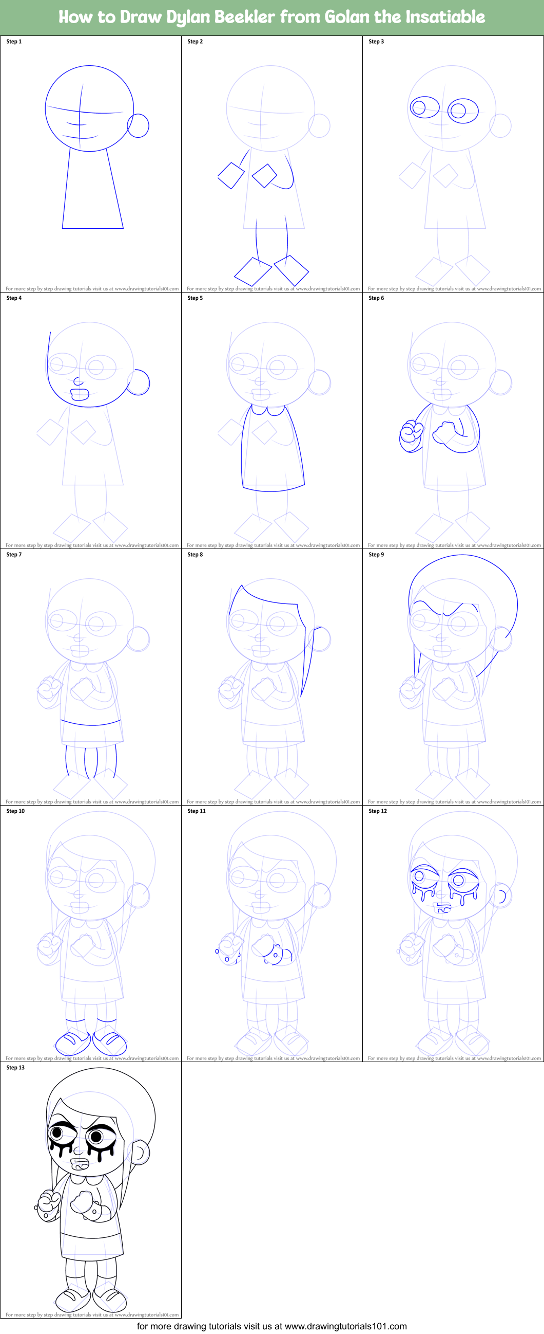 How to Draw Dylan Beekler from Golan the Insatiable Printable Step by Step