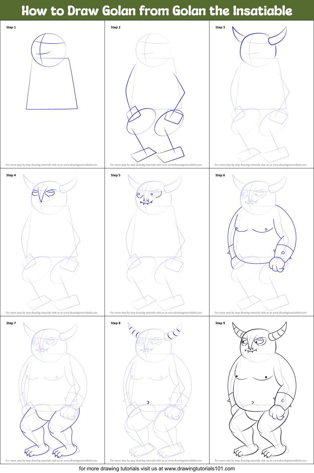 How to Draw Golan from Golan the Insatiable Printable Step by Step