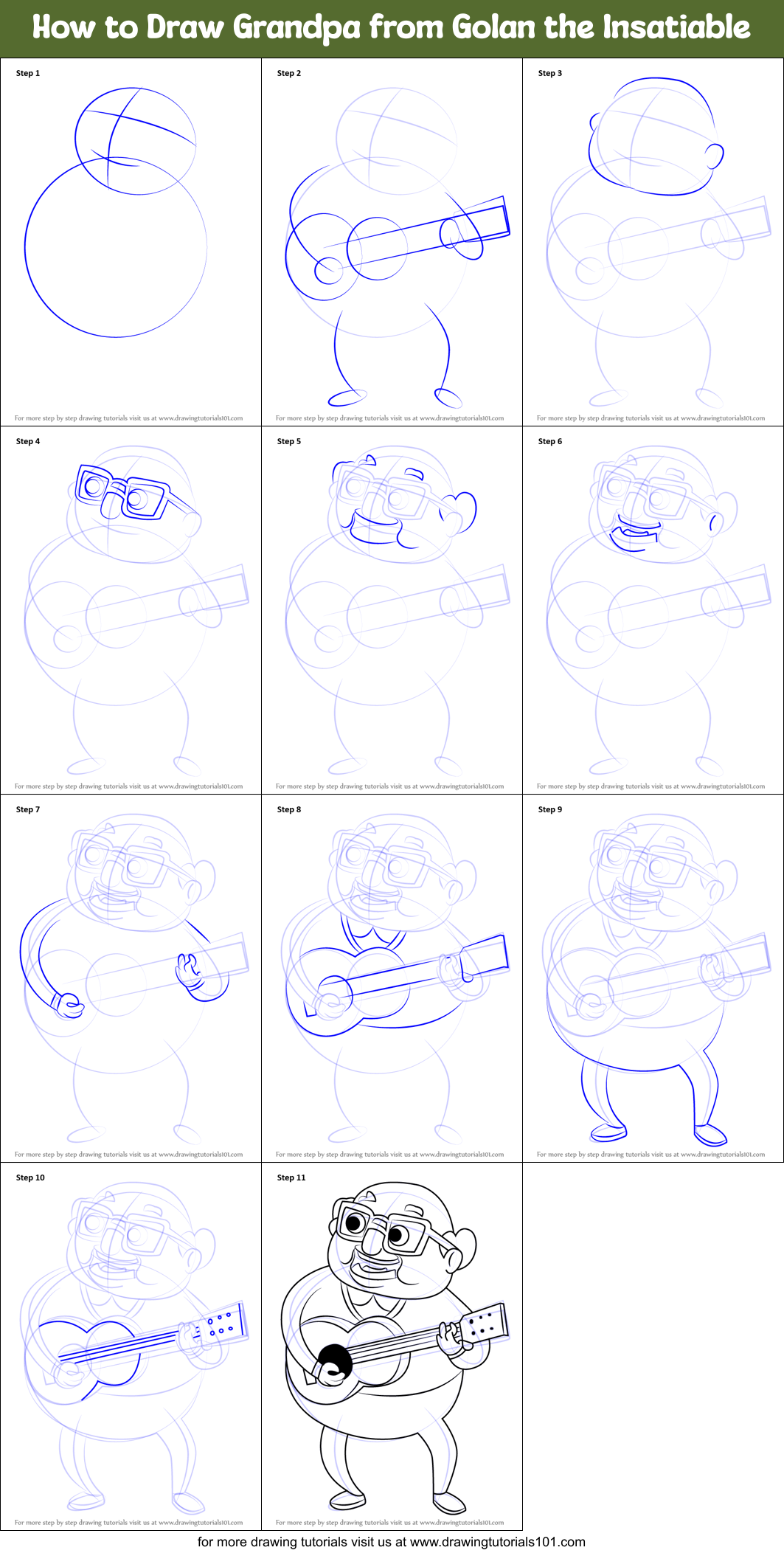 How to Draw Grandpa from Golan the Insatiable Printable Step by Step