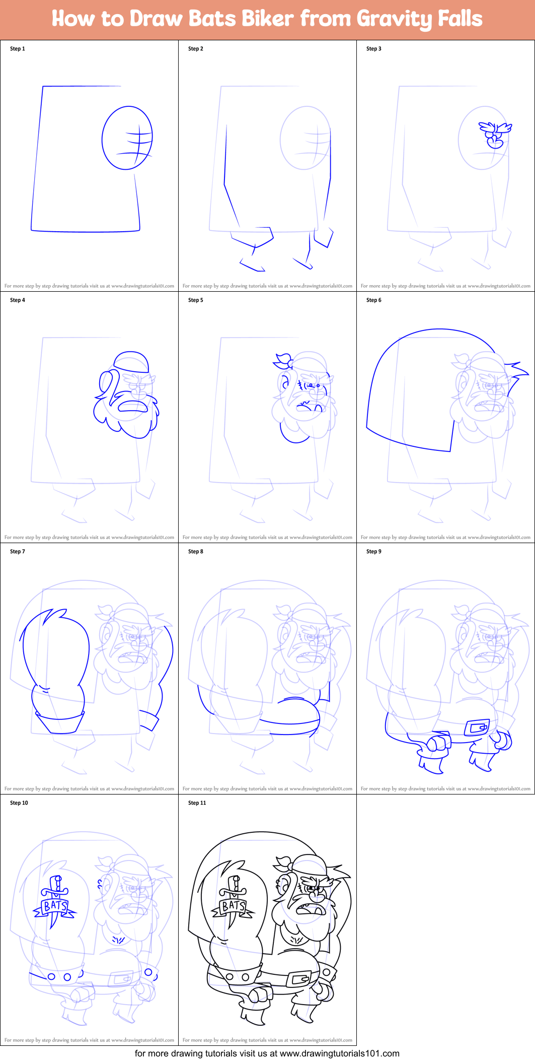 How to Draw Bats Biker from Gravity Falls Printable Step by Step