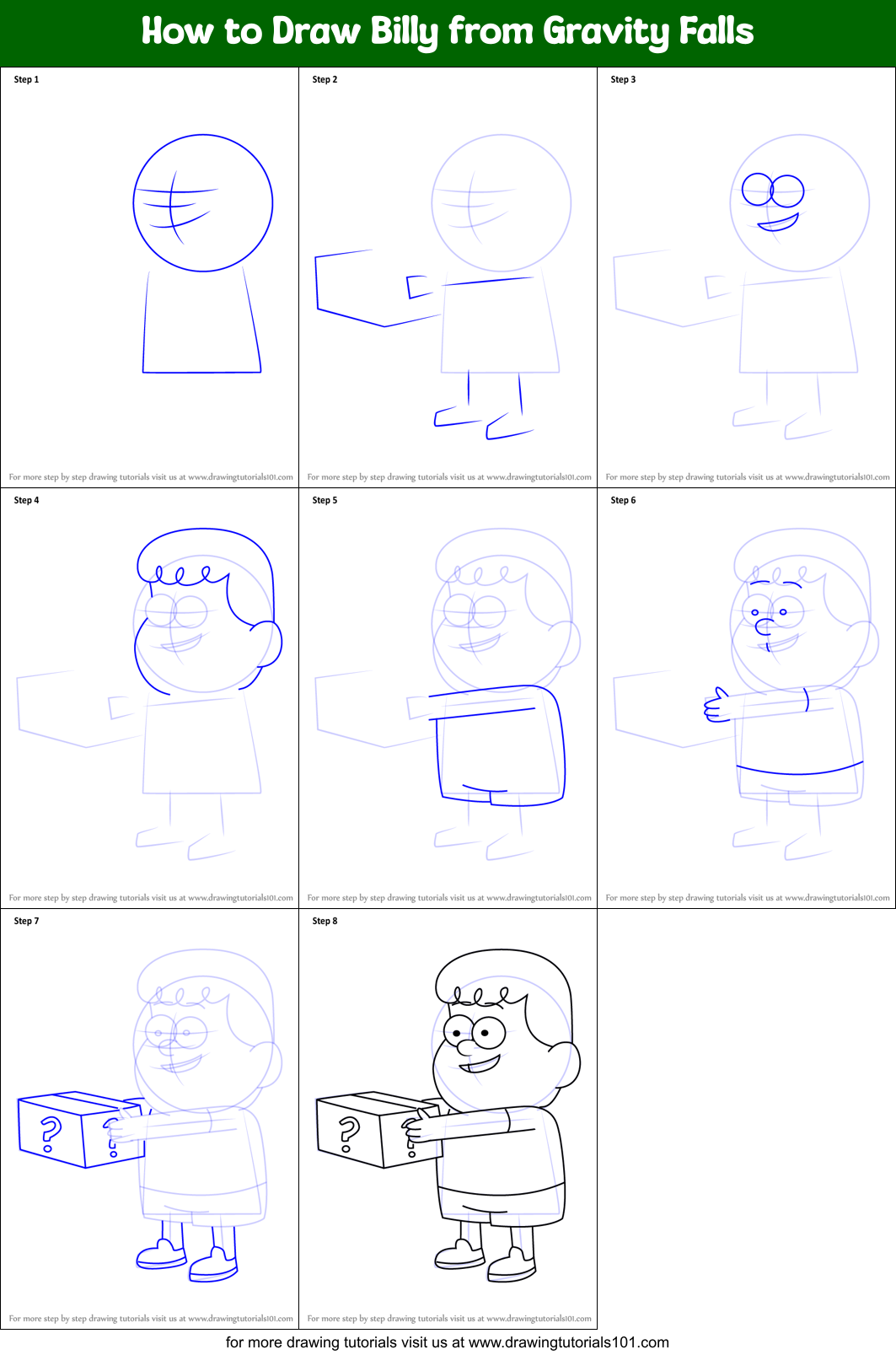 How to Draw Billy from Gravity Falls Printable Step by Step