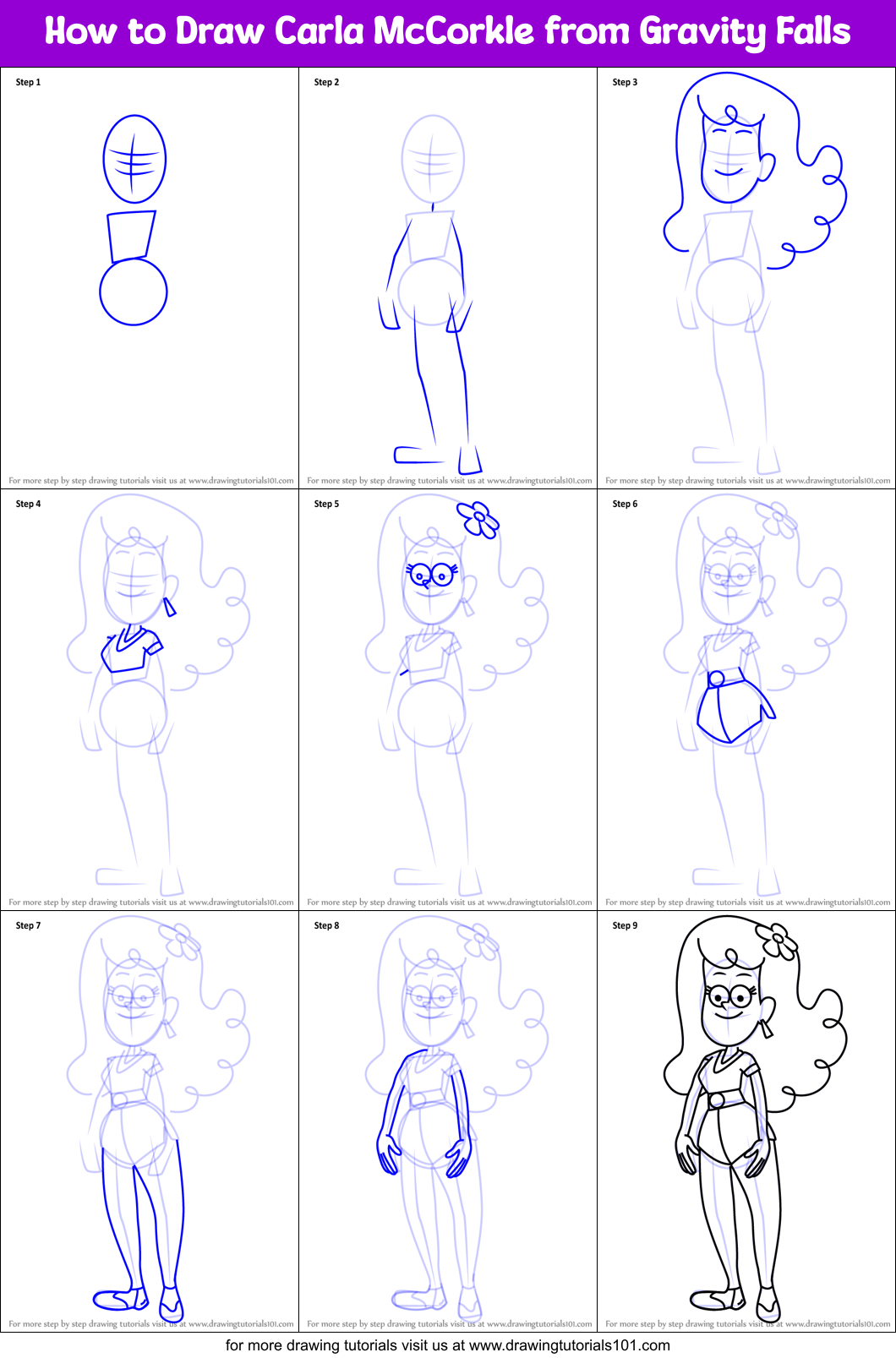 How to Draw Carla McCorkle from Gravity Falls Printable Step by Step
