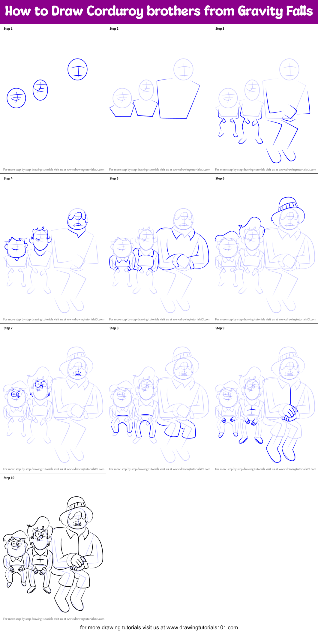 How to Draw Corduroy brothers from Gravity Falls Printable Step by Step