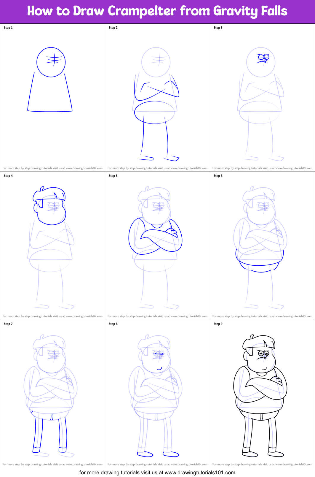 How to Draw Crampelter from Gravity Falls Printable Step by Step