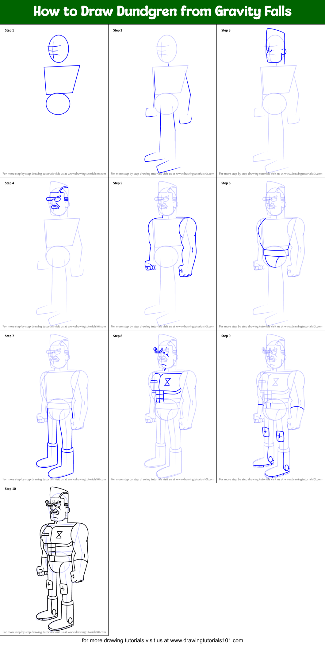 How to Draw Dundgren from Gravity Falls Printable Step by Step