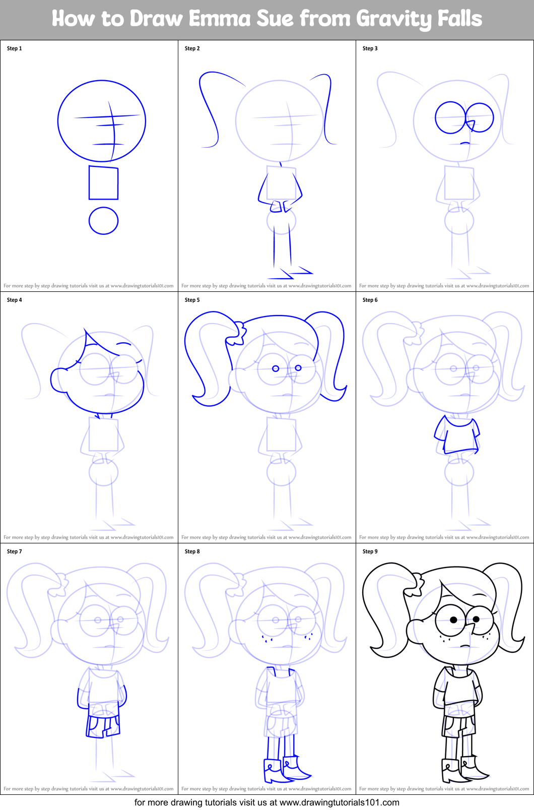 How to Draw Emma Sue from Gravity Falls Printable Step by Step