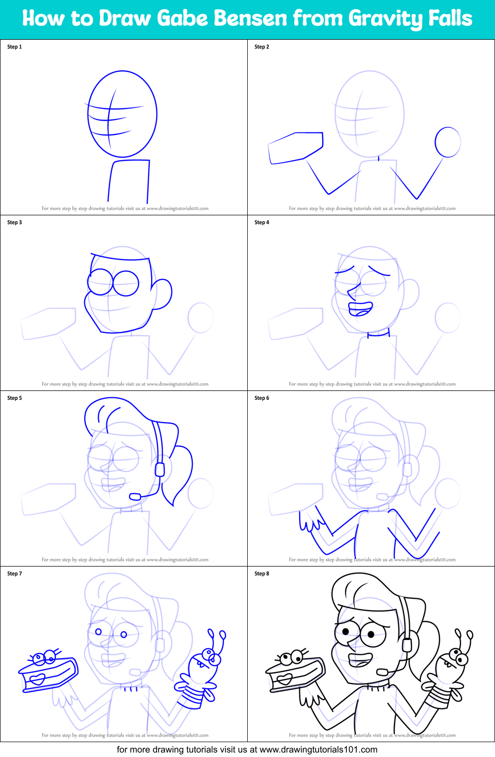 How to Draw Gabe Bensen from Gravity Falls Printable Step by Step