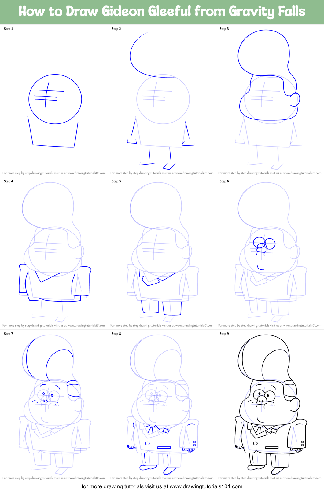 How to Draw Gideon Gleeful from Gravity Falls Printable Step by Step