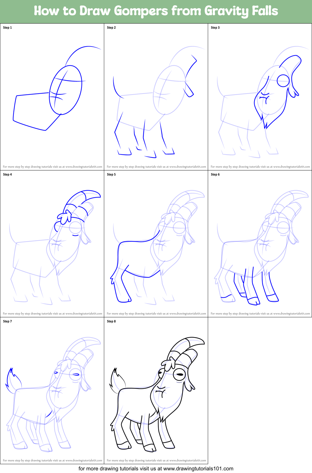 How to Draw Gompers from Gravity Falls Printable Step by Step