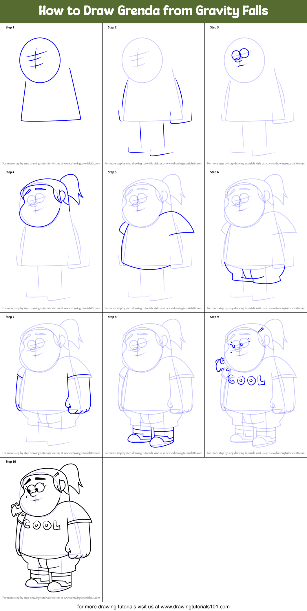 How to Draw Grenda from Gravity Falls Printable Step by Step