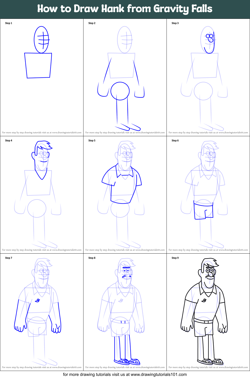 How to Draw Hank from Gravity Falls Printable Step by Step
