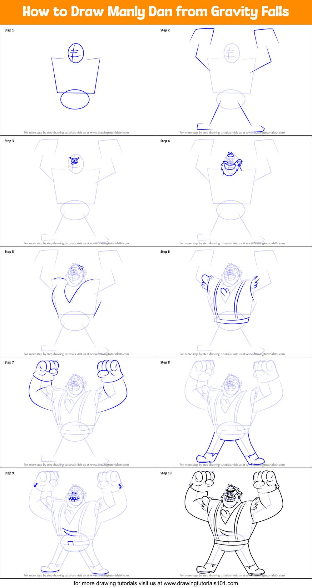 How to Draw Manly Dan from Gravity Falls Printable Step by Step