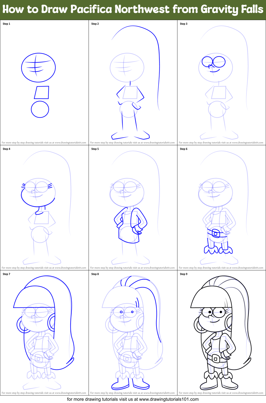 How to Draw Pacifica Northwest from Gravity Falls Printable Step by Step