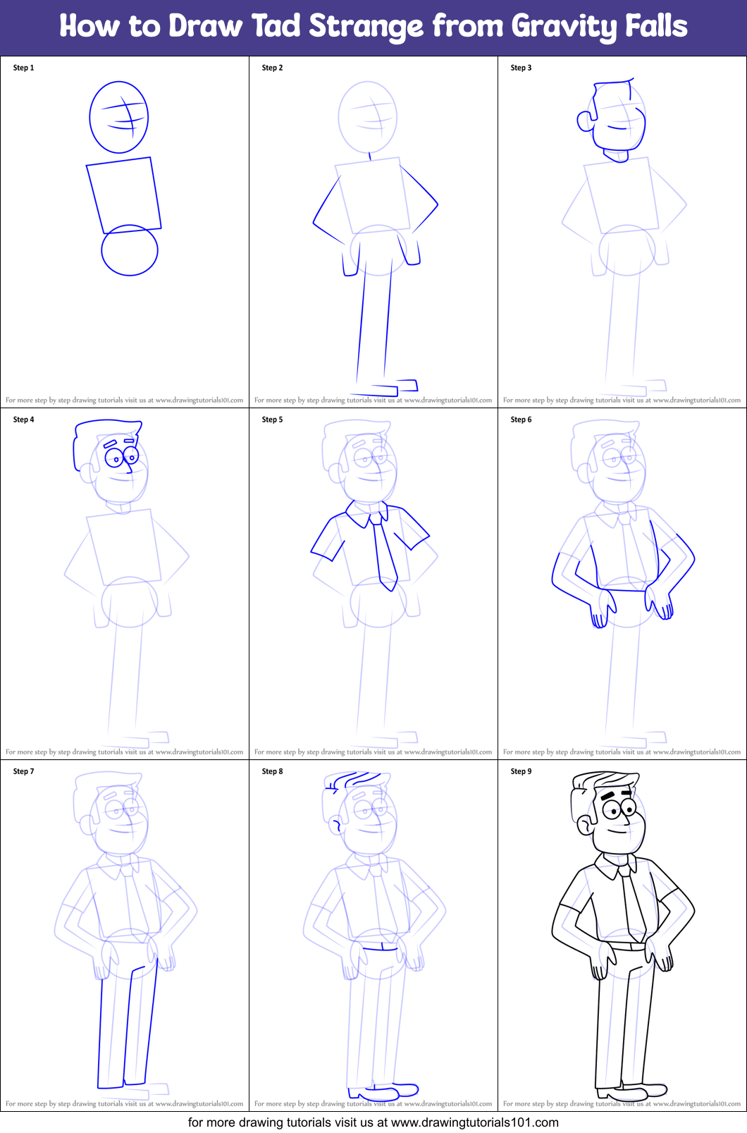 How to Draw Tad Strange from Gravity Falls Printable Step by Step