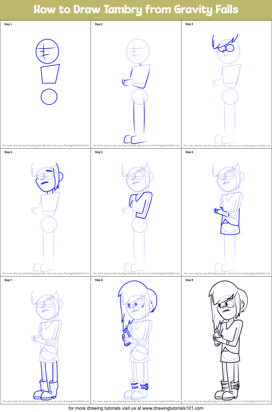 How to Draw Tambry from Gravity Falls Printable Step by Step