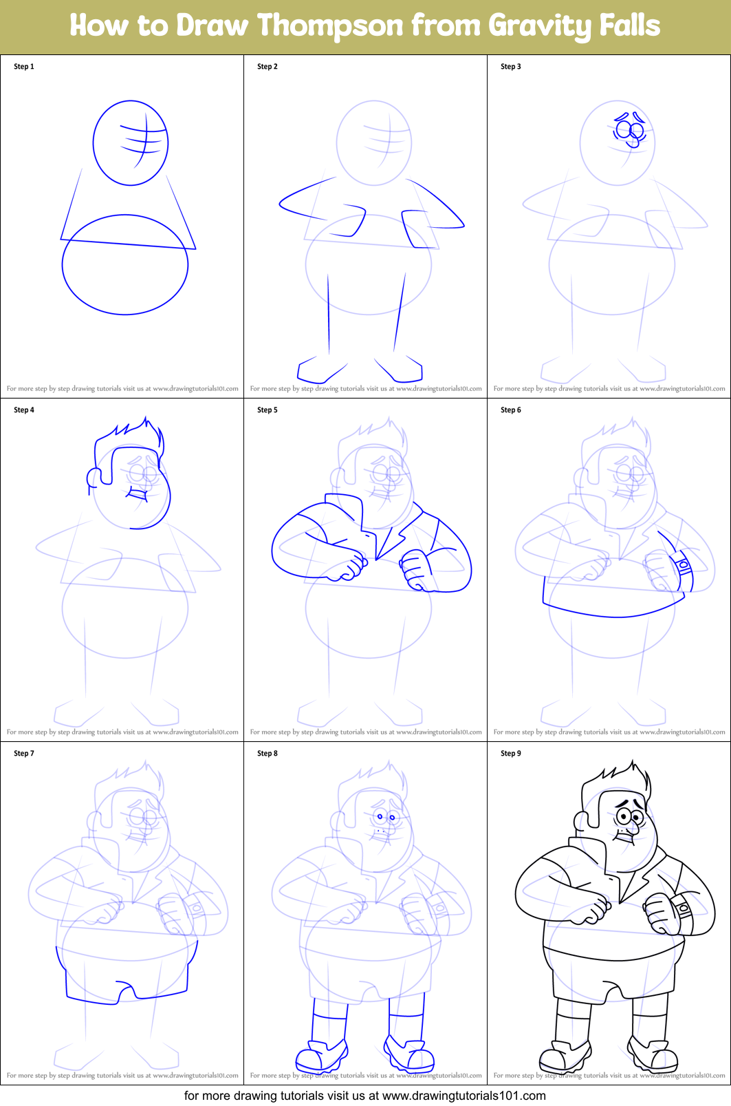 How to Draw Thompson from Gravity Falls Printable Step by Step