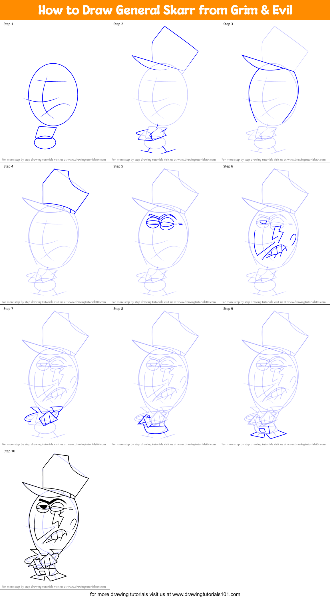 How to Draw General Skarr from Grim & Evil Printable Step by Step