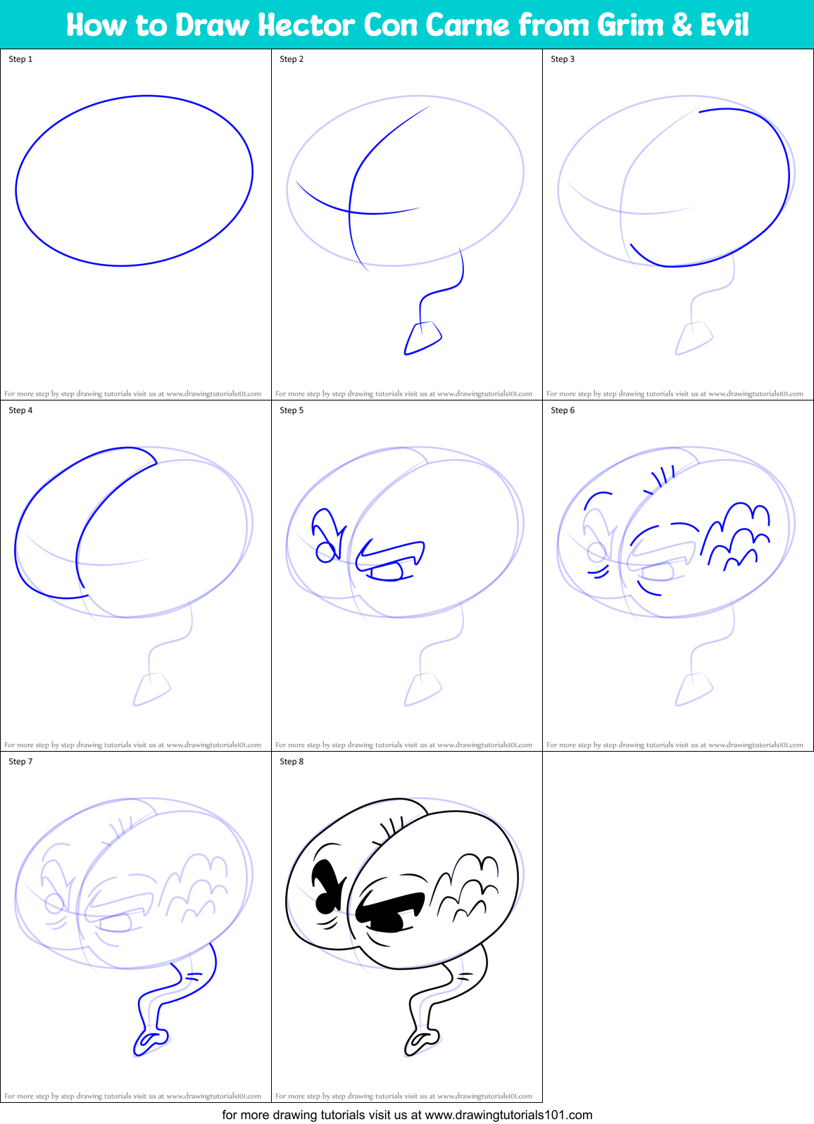 How to Draw Hector Con Carne from Grim & Evil Printable Step by Step
