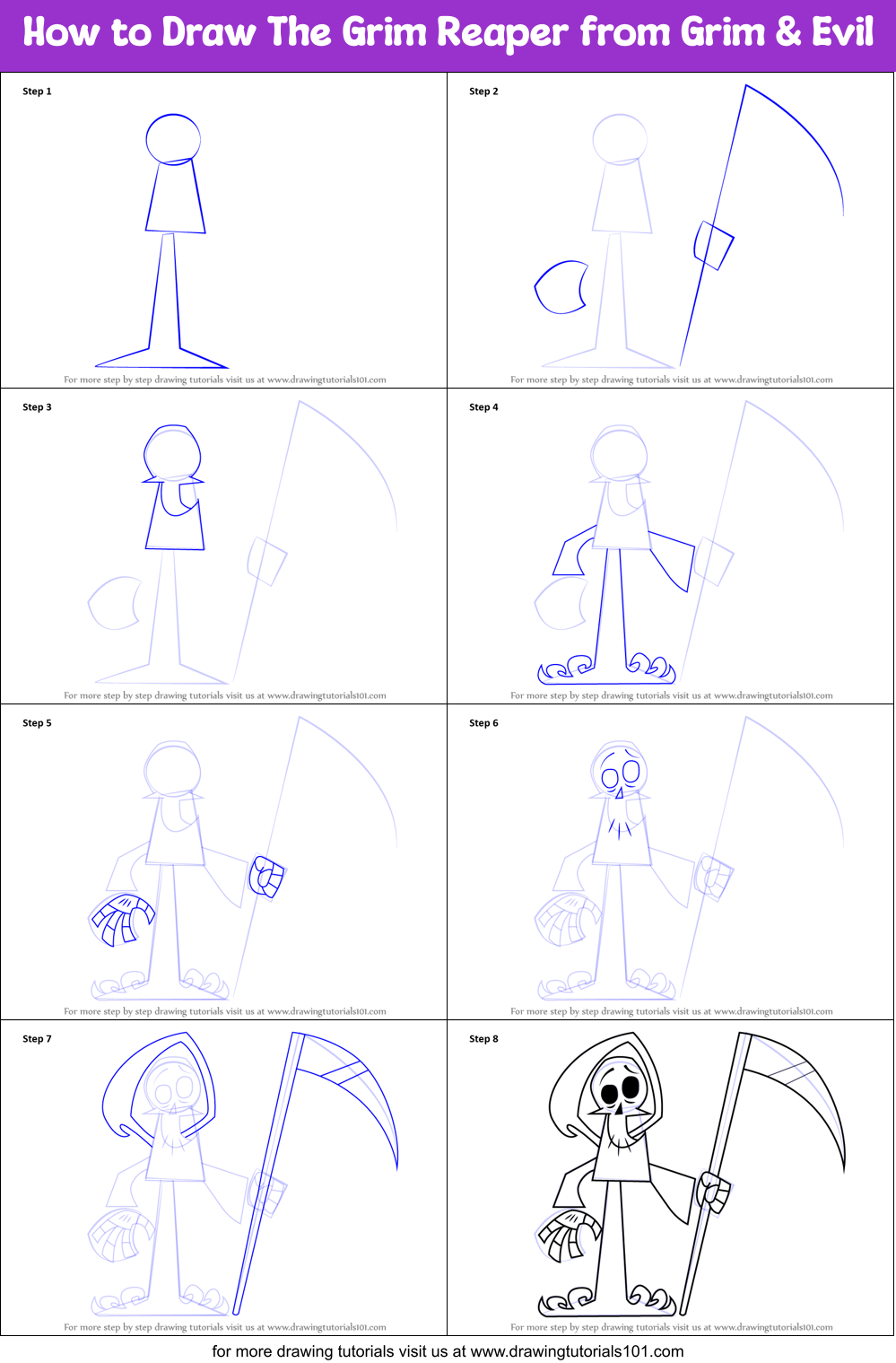 How to Draw The Grim Reaper from Grim & Evil Printable Step by Step