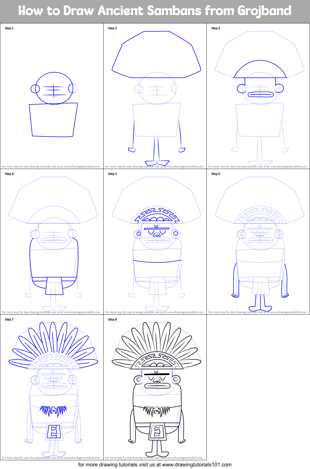 How to Draw Ancient Sambans from Grojband Printable Step by Step
