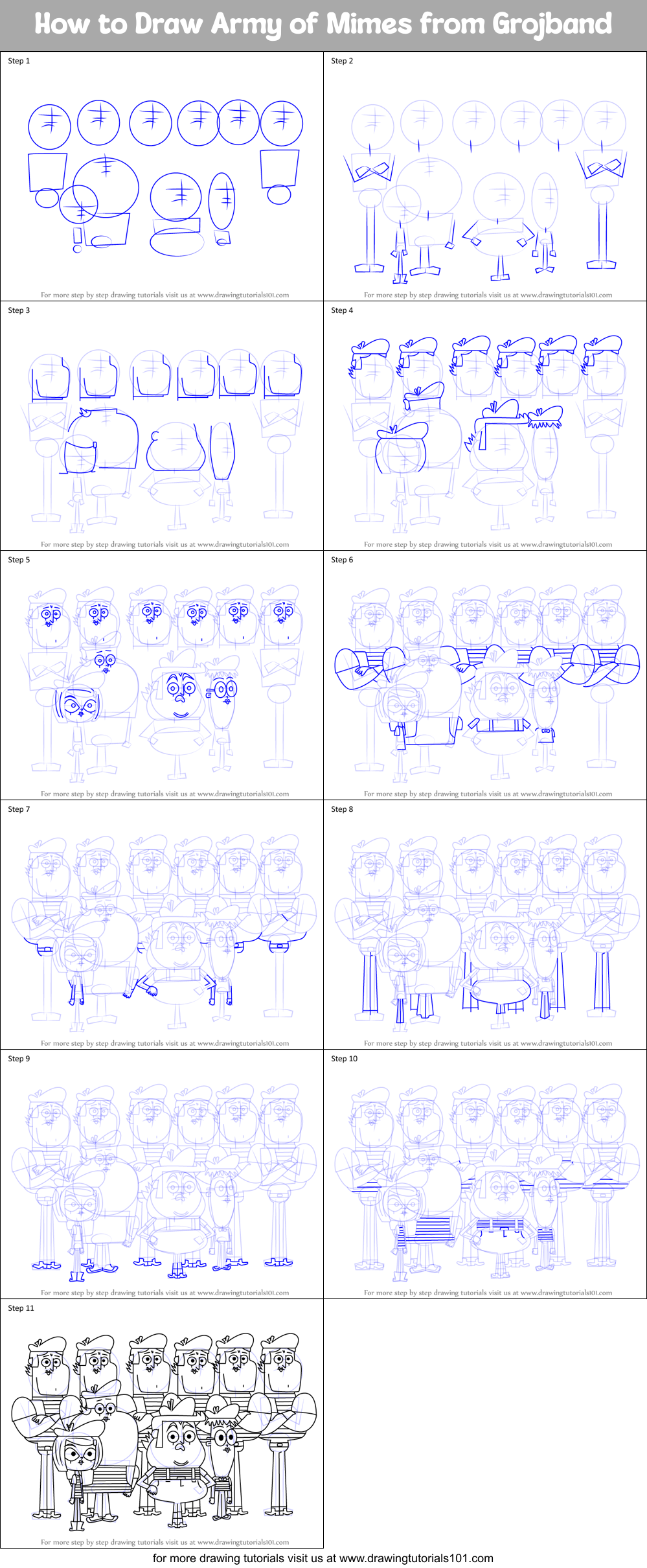 How to Draw Army of Mimes from Grojband Printable Step by Step
