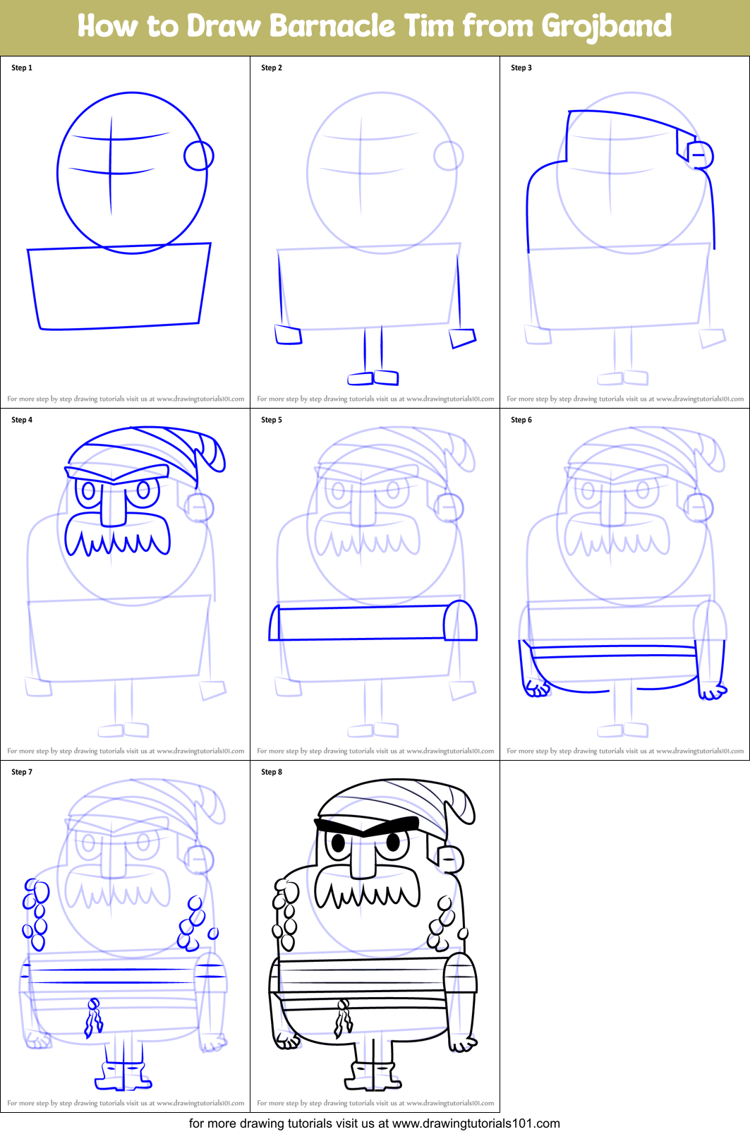 How to Draw Barnacle Tim from Grojband Printable Step by Step