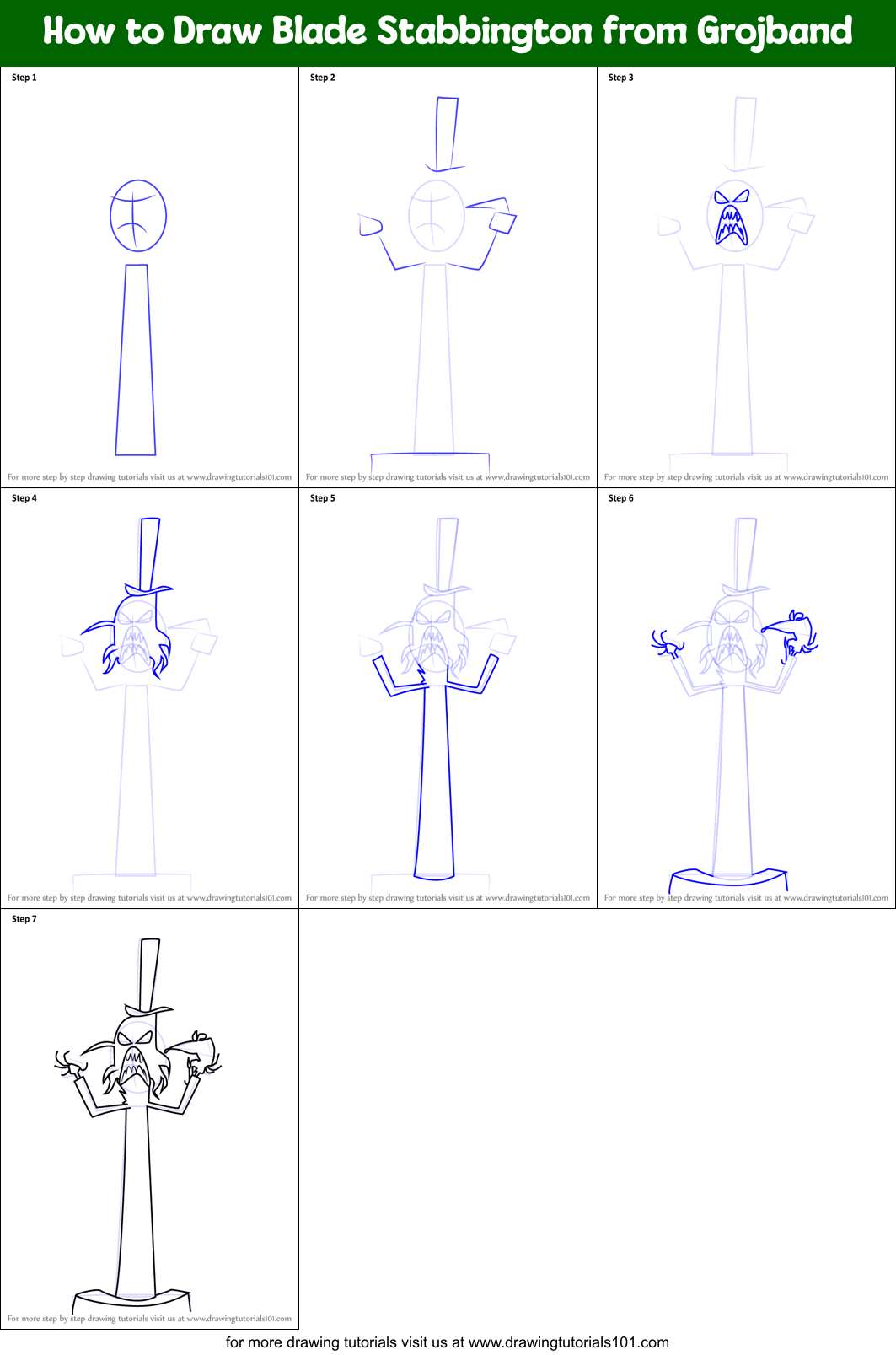 How to Draw Blade Stabbington from Grojband Printable Step by Step