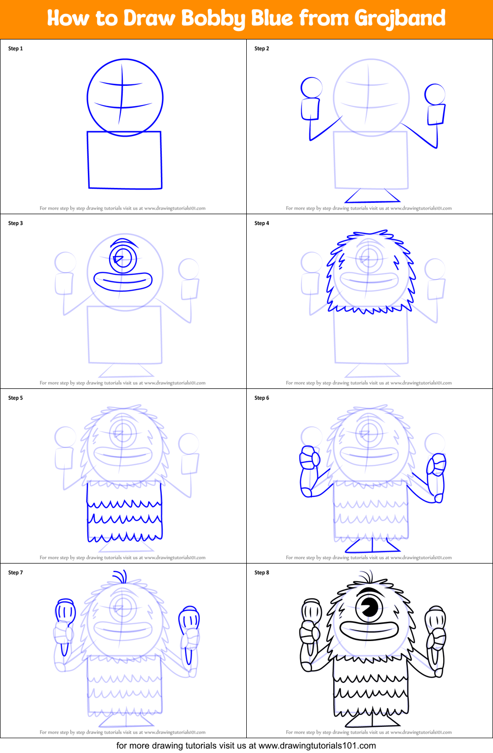 How to Draw Bobby Blue from Grojband Printable Step by Step