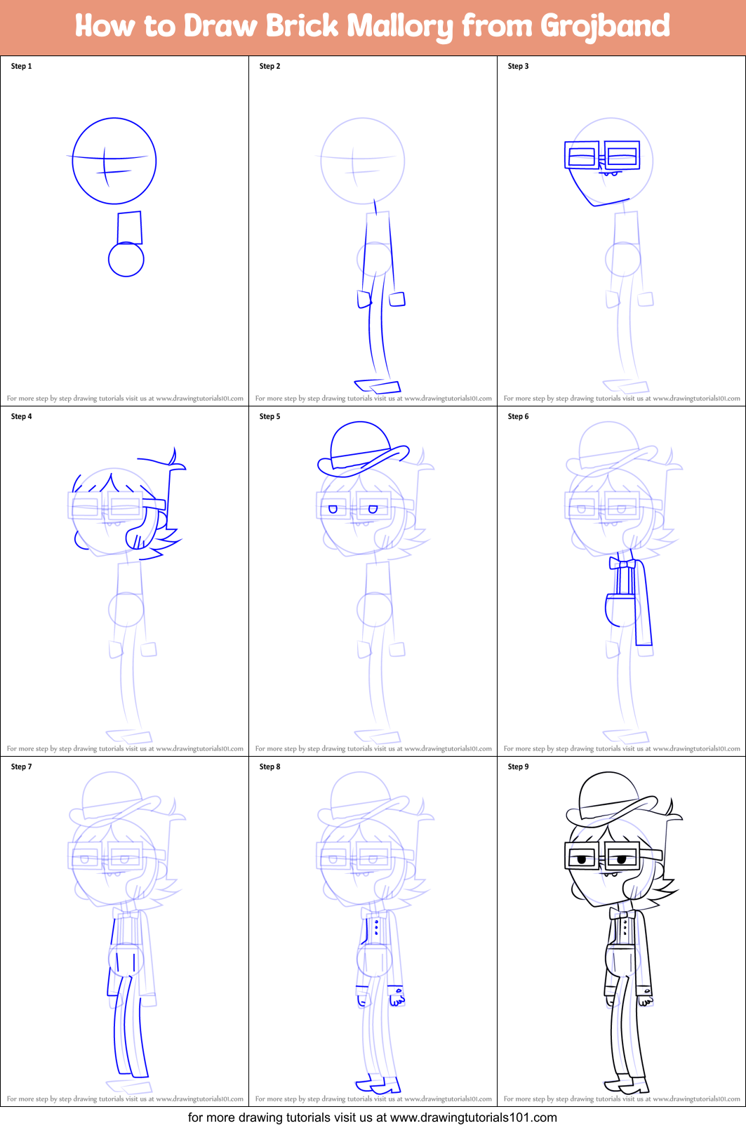 How to Draw Brick Mallory from Grojband Printable Step by Step