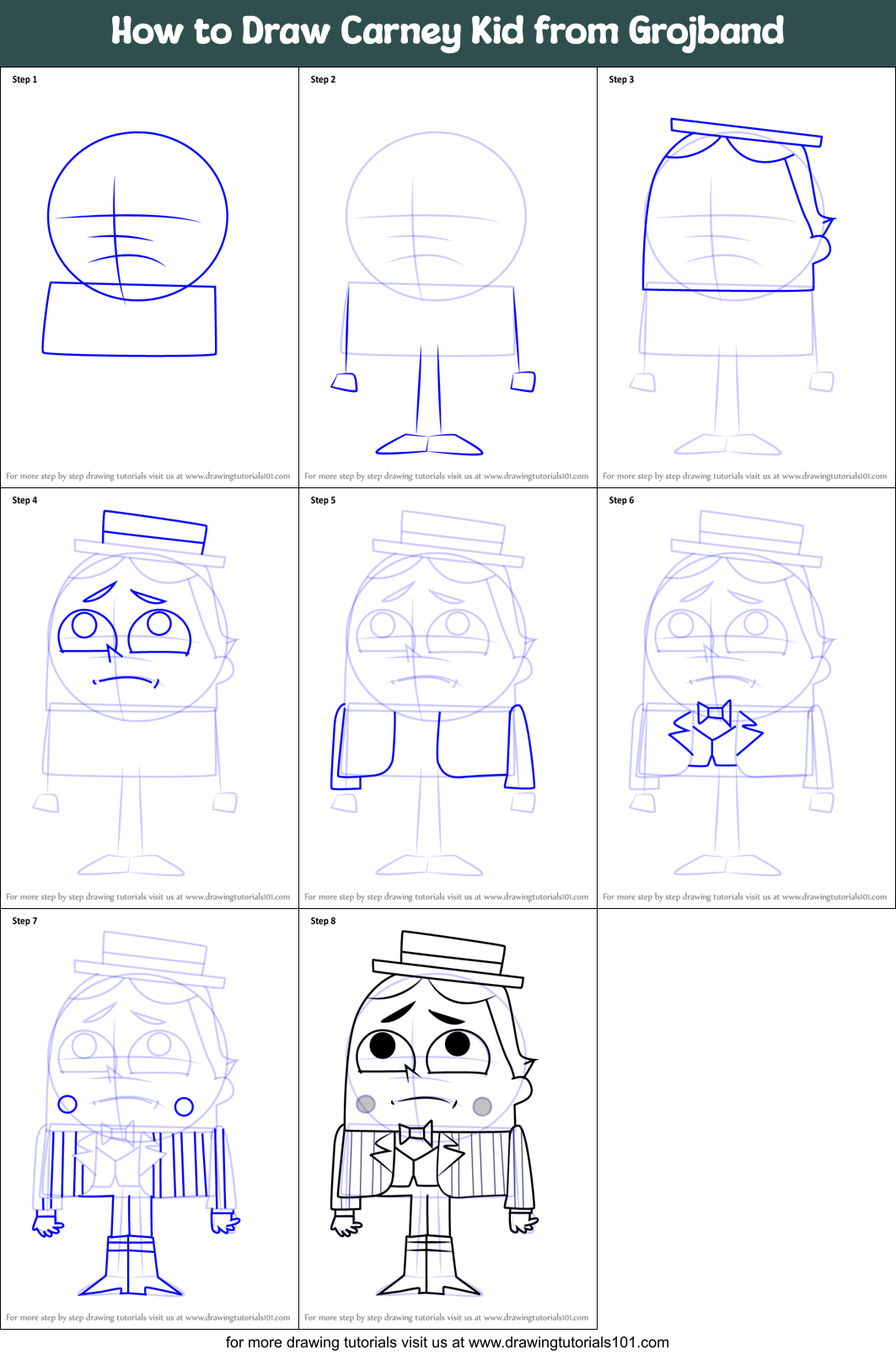 How to Draw Carney Kid from Grojband Printable Step by Step