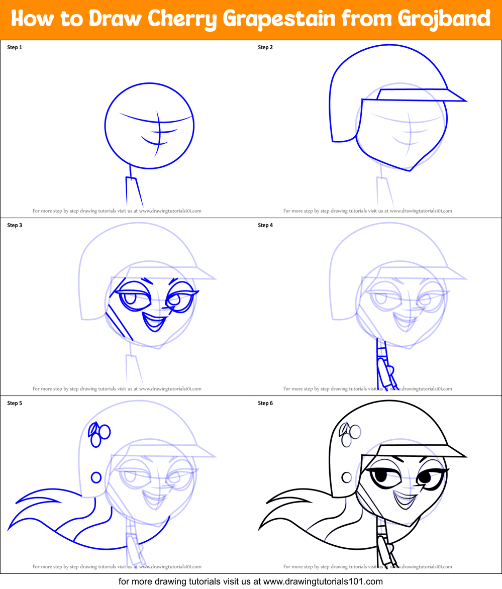 How to Draw Cherry Grapestain from Grojband Printable Step by Step