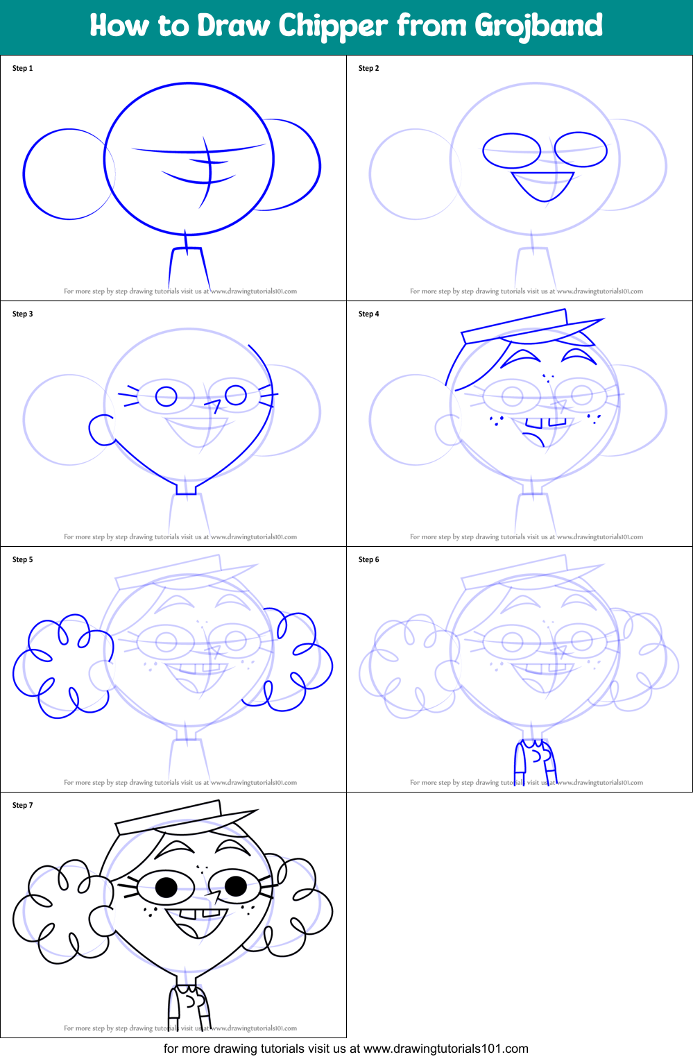 How to Draw Chipper from Grojband Printable Step by Step