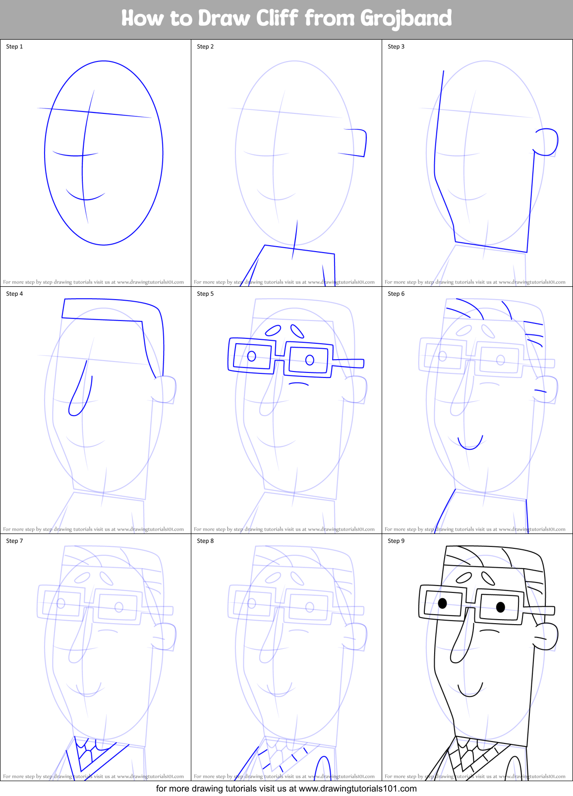 How to Draw Cliff from Grojband Printable Step by Step