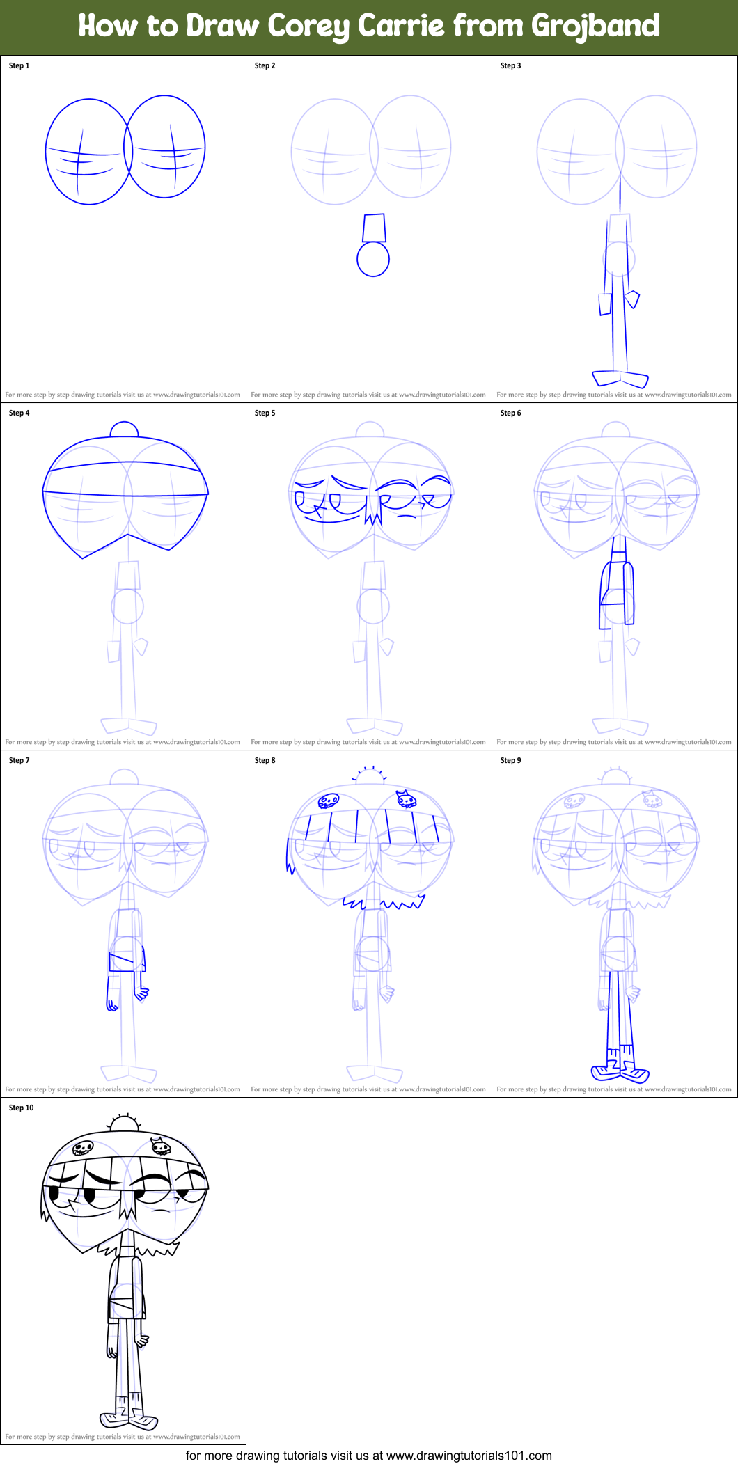 How to Draw Corey Carrie from Grojband Printable Step by Step