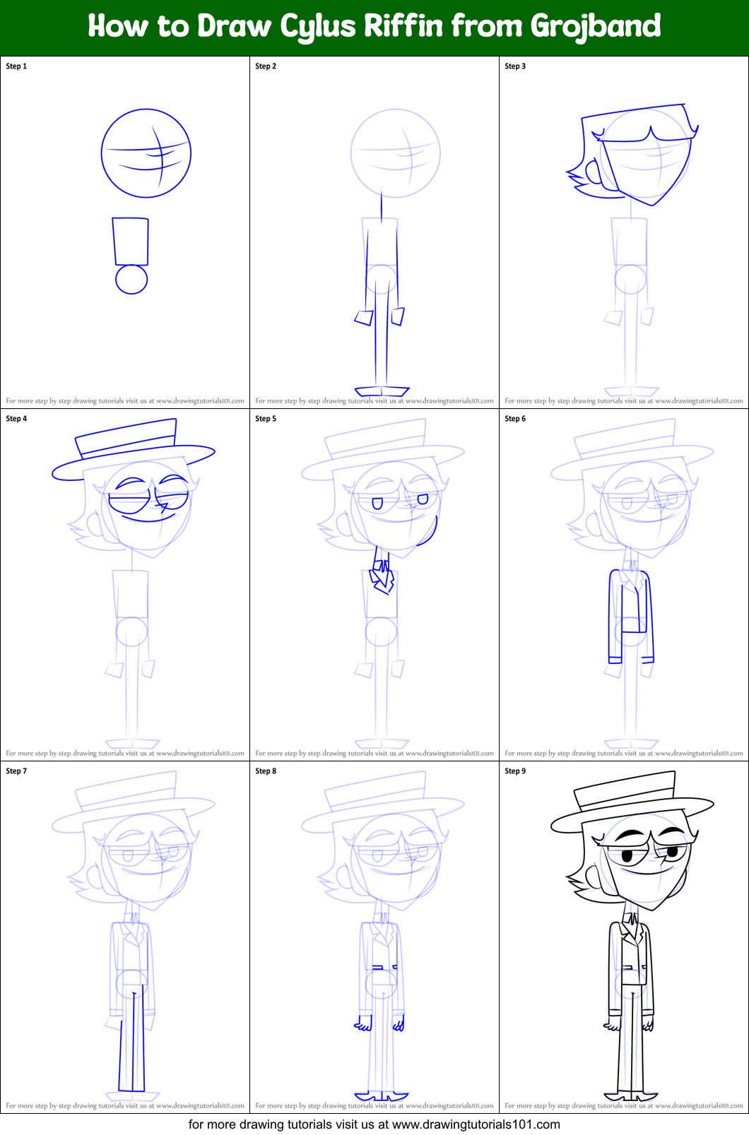 How to Draw Cylus Riffin from Grojband Printable Step by Step