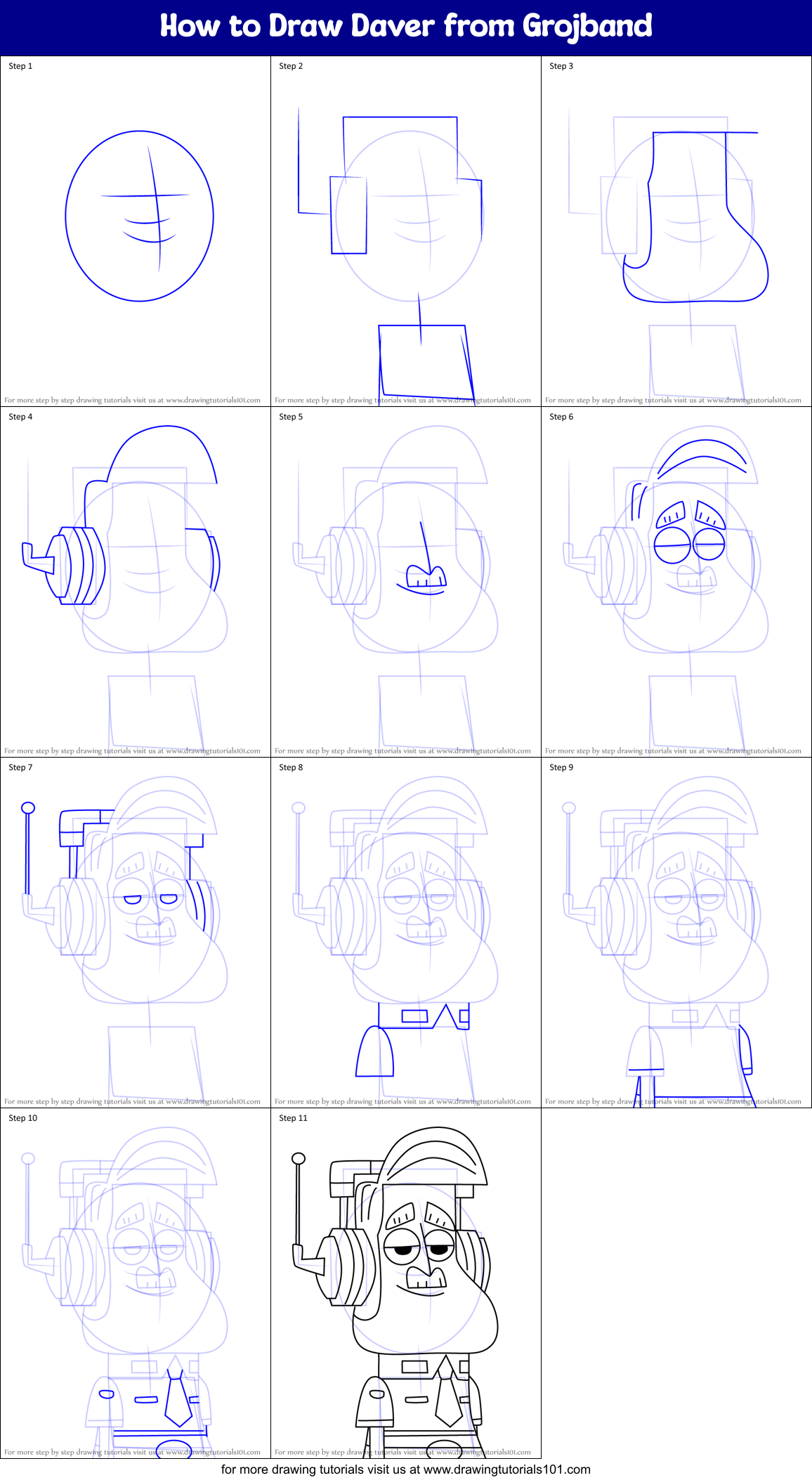 How to Draw Daver from Grojband Printable Step by Step
