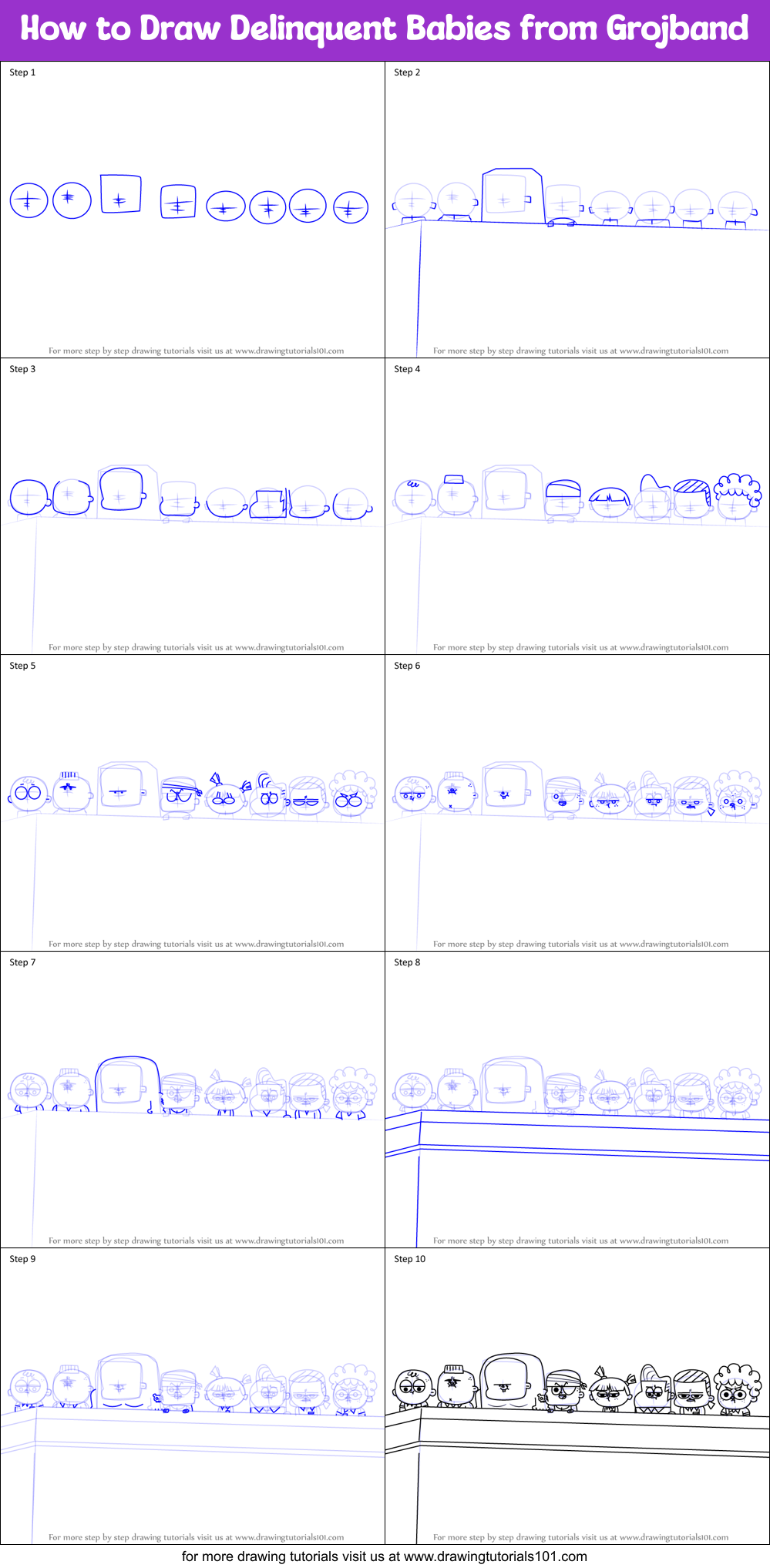 How to Draw Delinquent Babies from Grojband Printable Step by Step