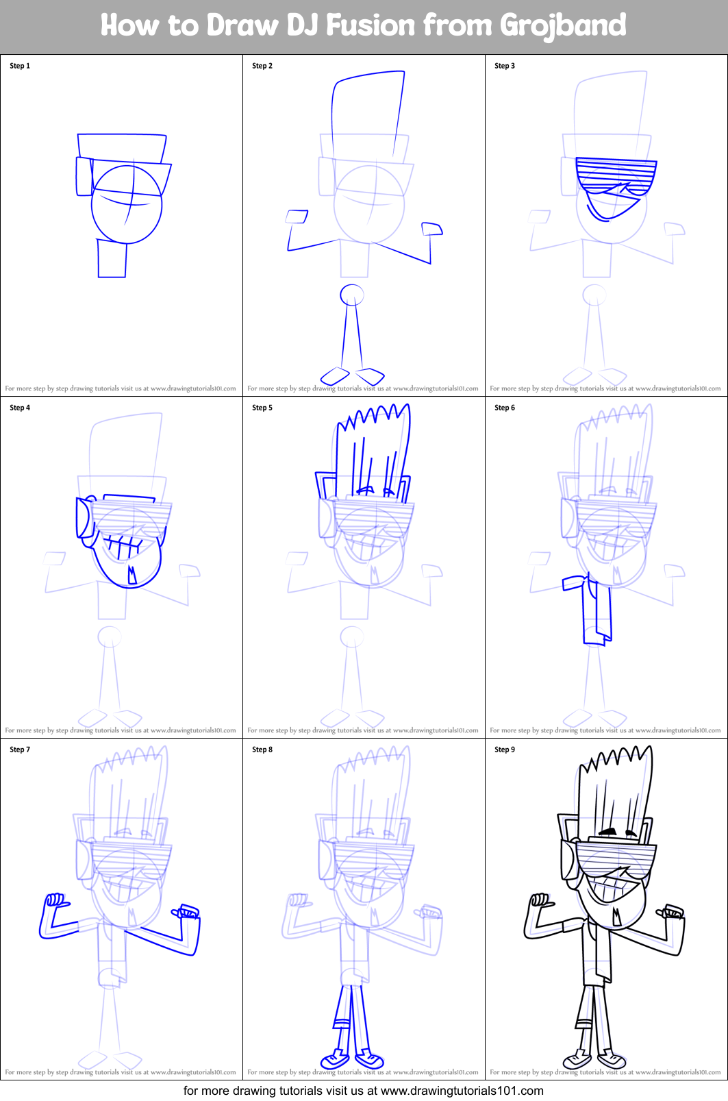 How to Draw DJ Fusion from Grojband Printable Step by Step