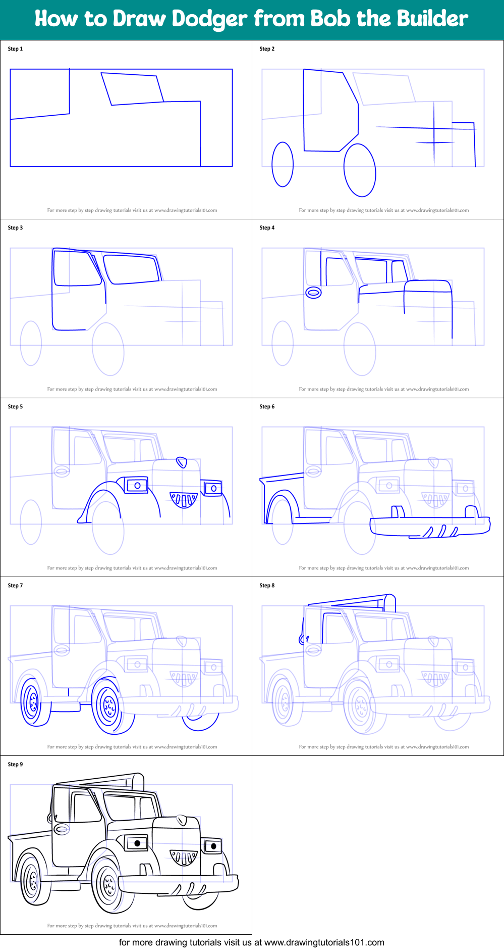 How to Draw Dodger from Bob the Builder Printable Step by Step