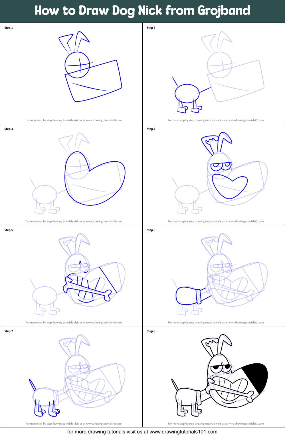 How to Draw Dog Nick from Grojband Printable Step by Step