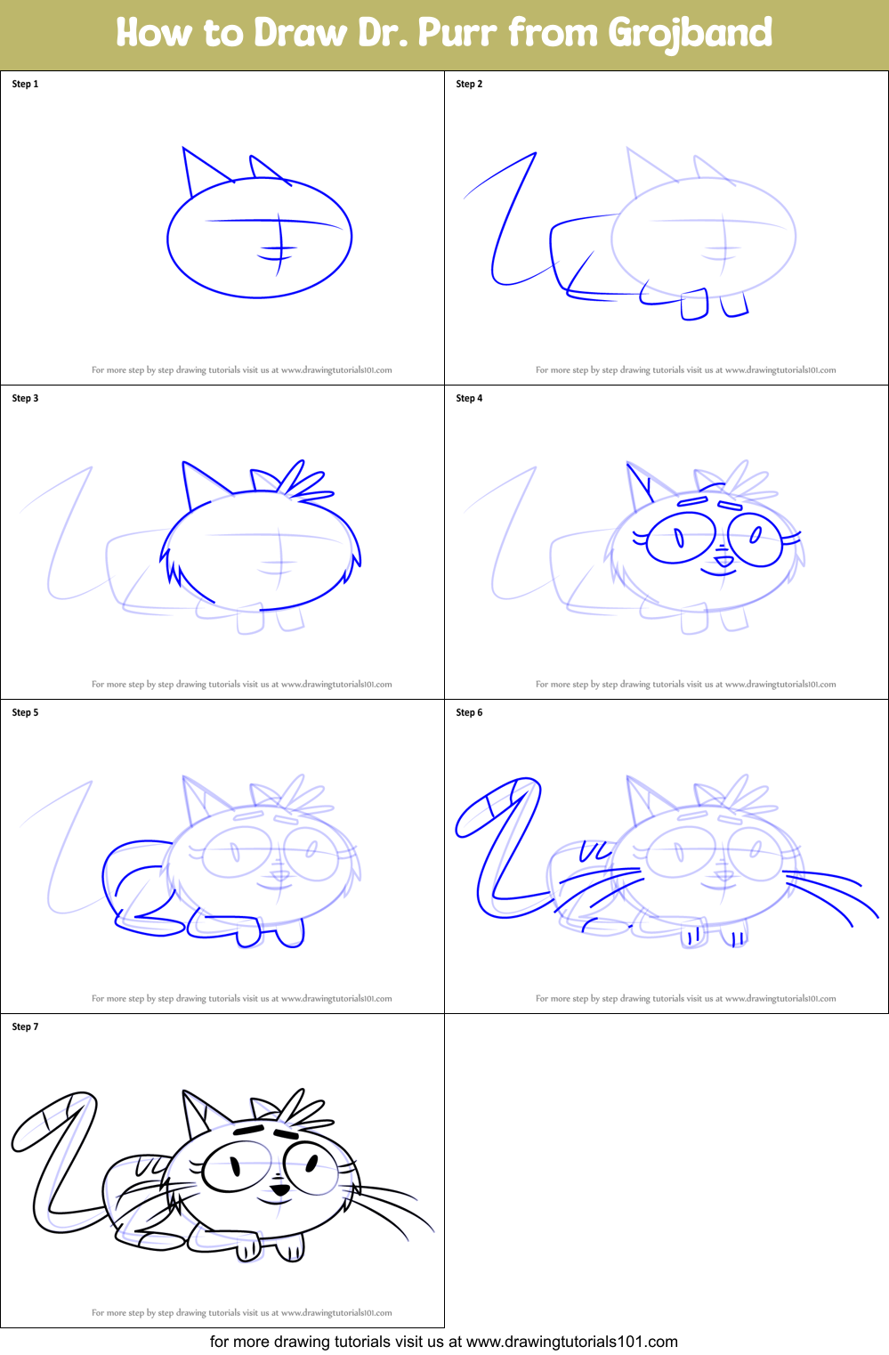 How to Draw Dr. Purr from Grojband Printable Step by Step