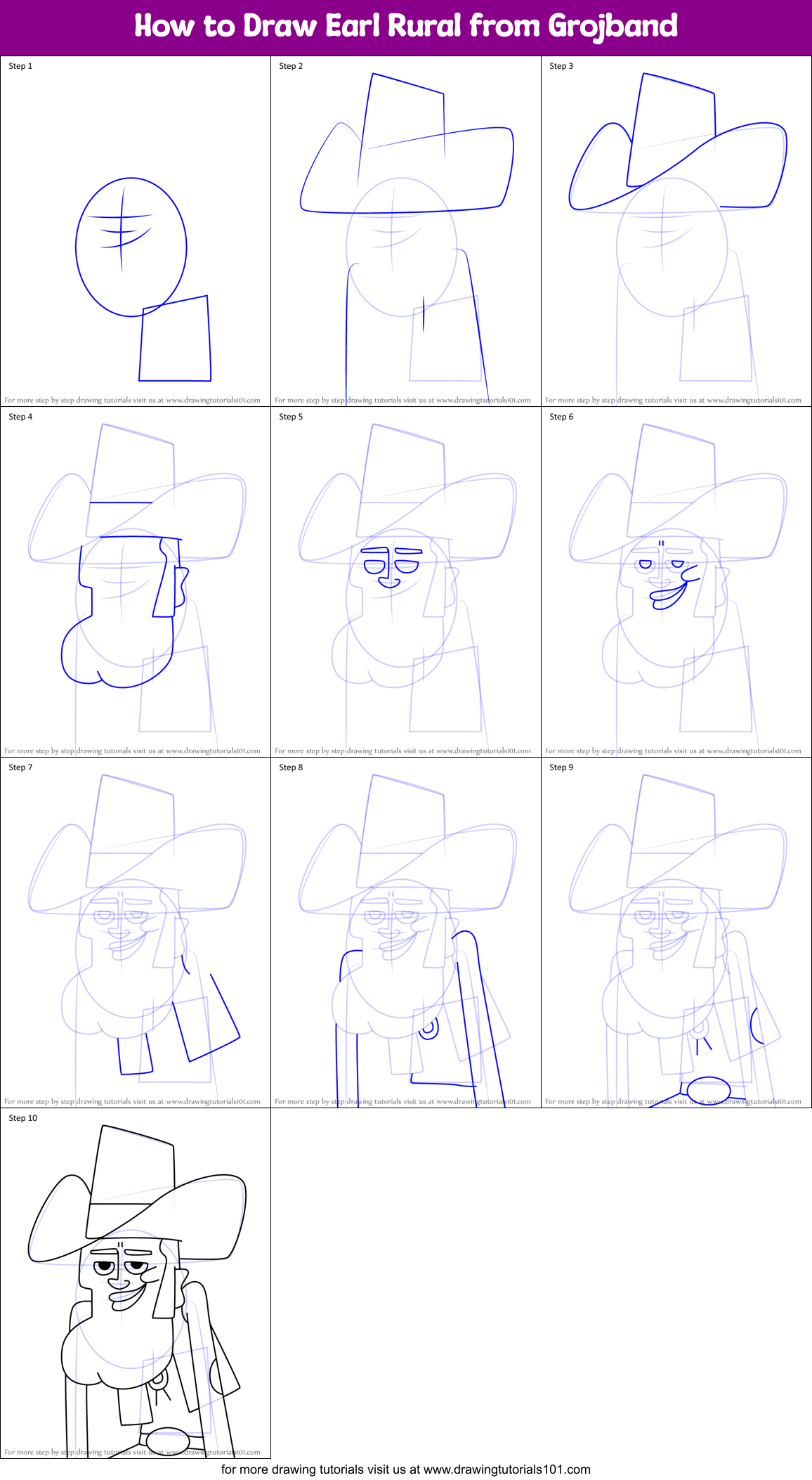 How to Draw Earl Rural from Grojband Printable Step by Step