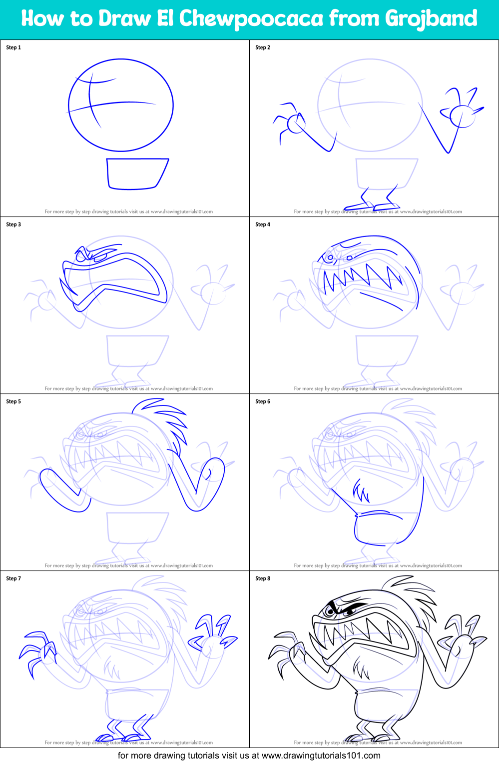 How to Draw El Chewpoocaca from Grojband Printable Step by Step