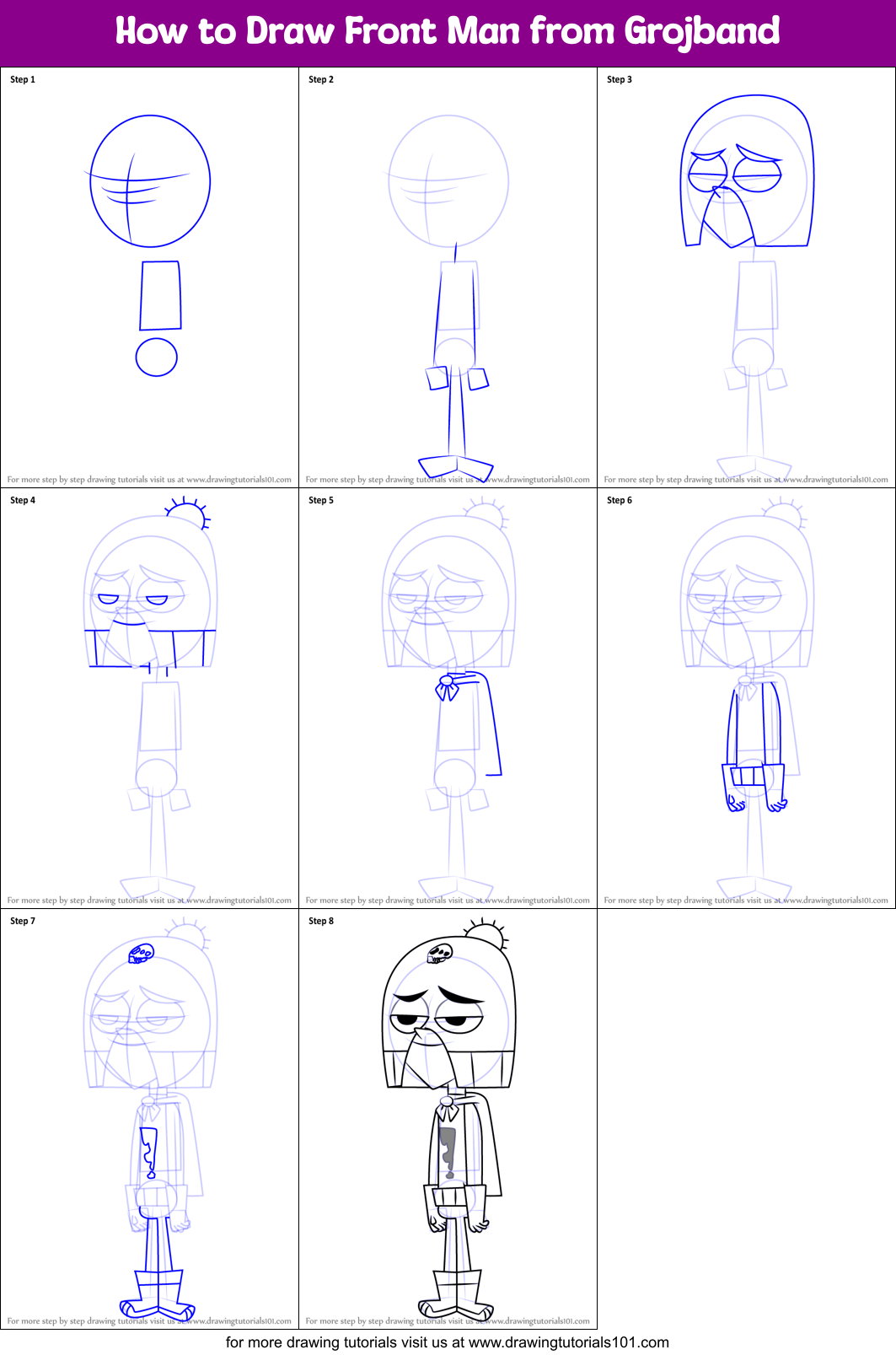 How to Draw Front Man from Grojband Printable Step by Step
