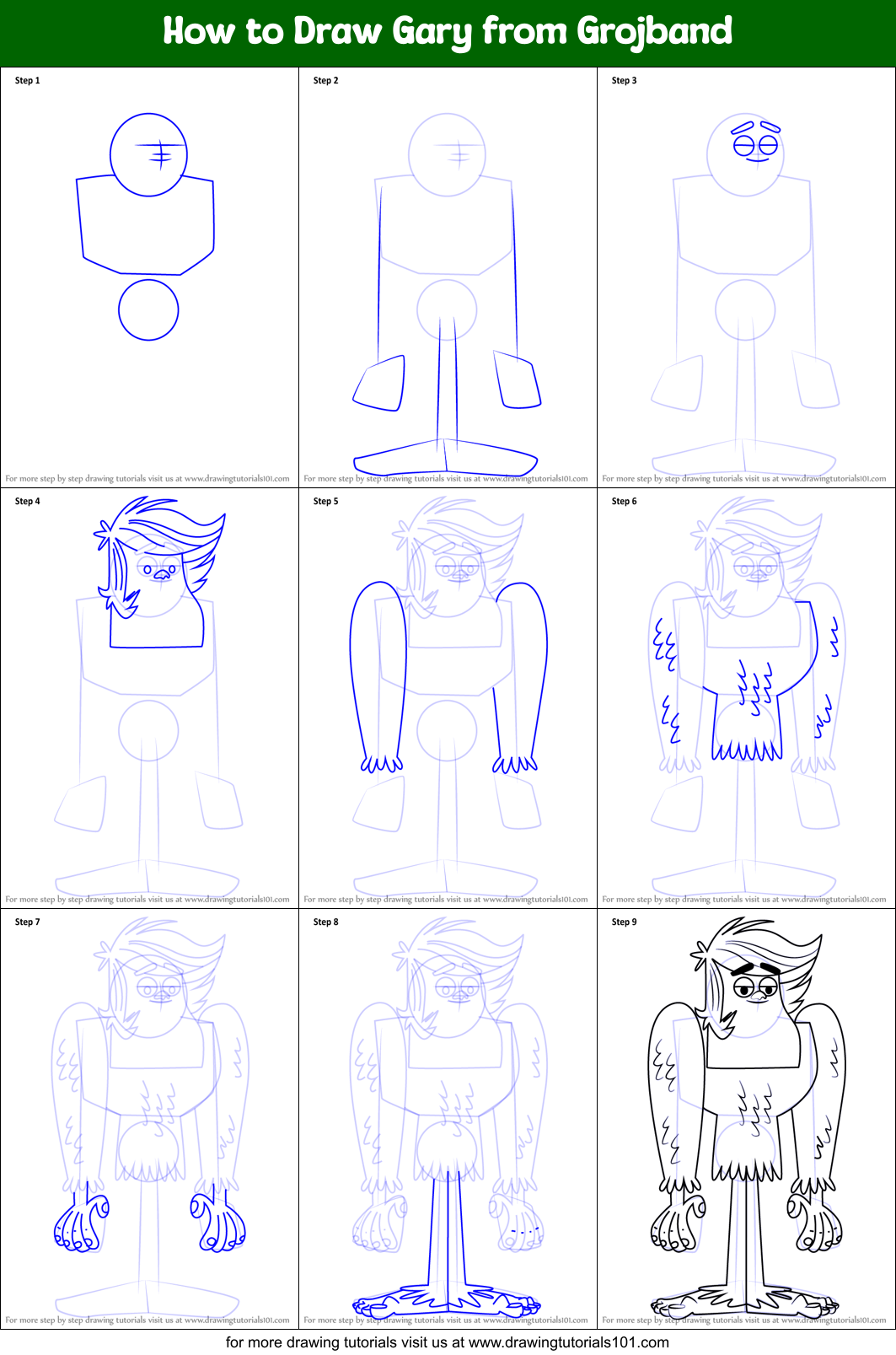 How to Draw Gary from Grojband Printable Step by Step
