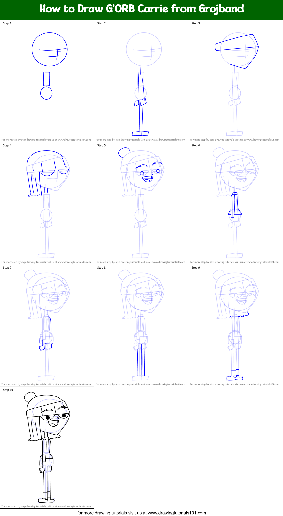 How to Draw G'ORB Carrie from Grojband Printable Step by Step