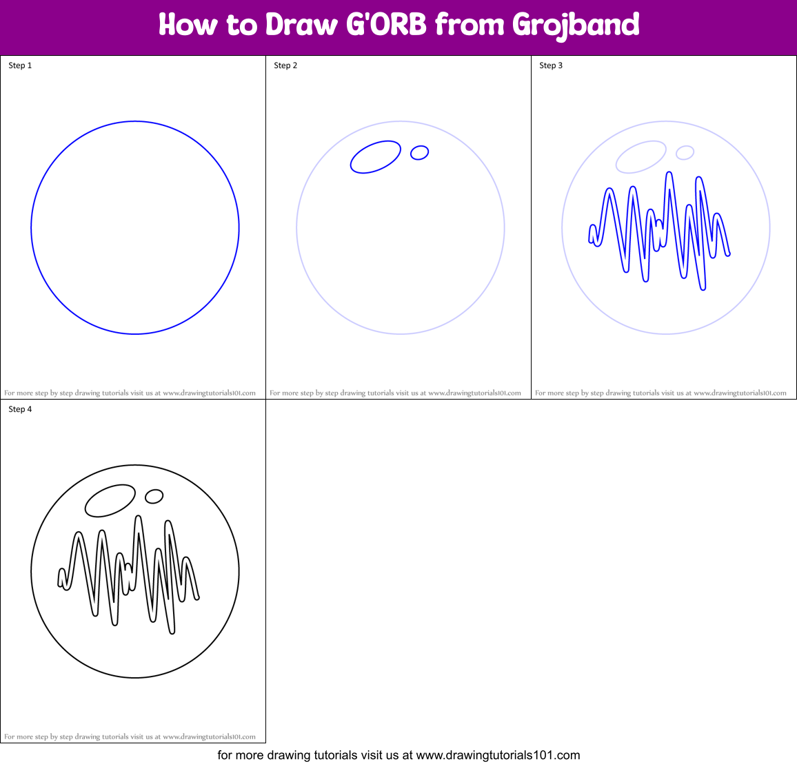 How to Draw G'ORB from Grojband Printable Step by Step