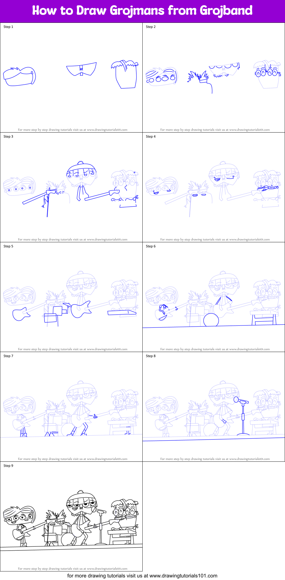 How to Draw Grojmans from Grojband Printable Step by Step