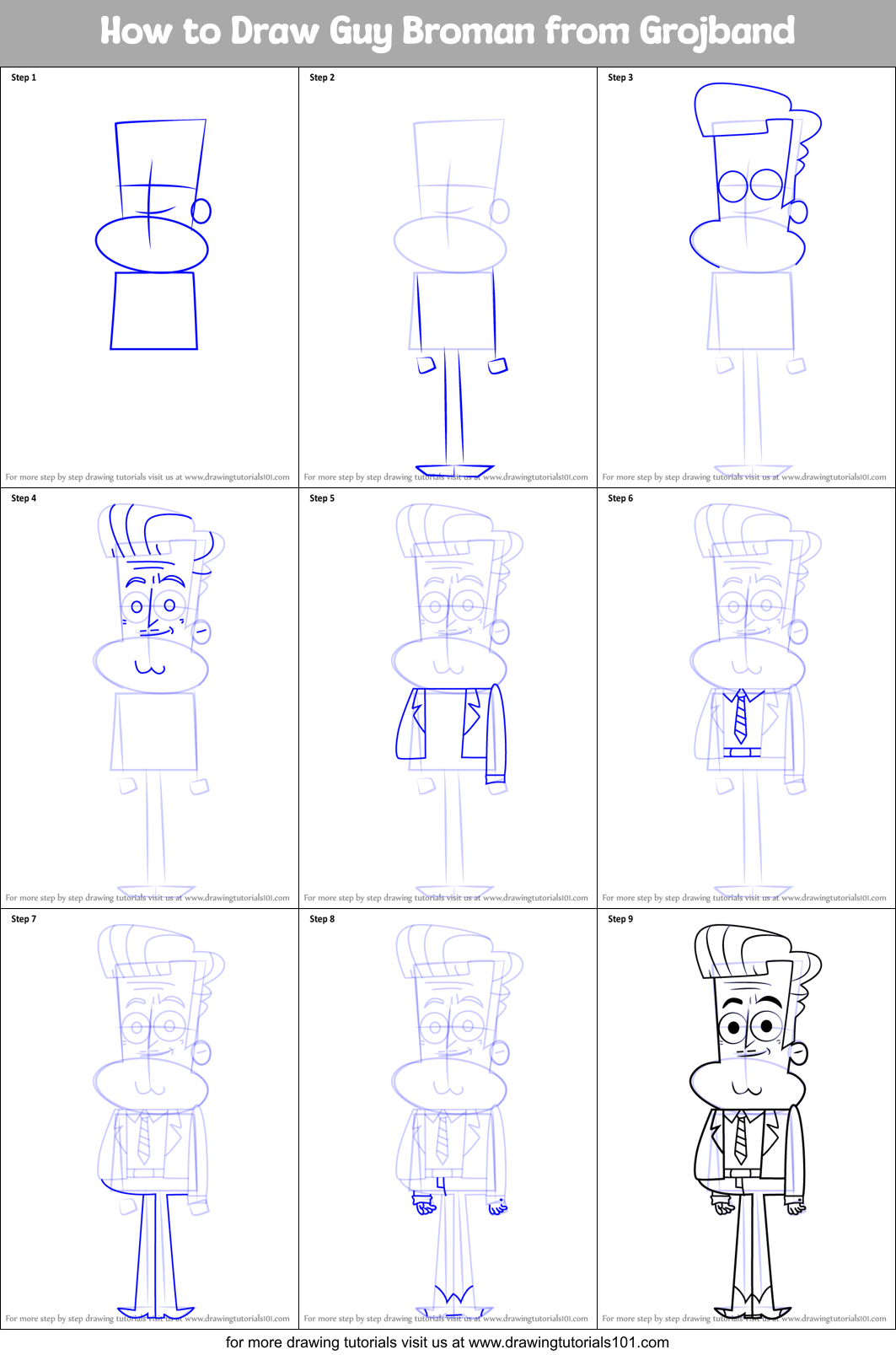 How to Draw Guy Broman from Grojband Printable Step by Step
